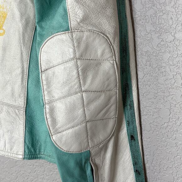 Vintage Wilson's Women’s Leather Jacket Cafe Distressed Aqua Blue USA Sz XL Rare - Picture 8 of 10